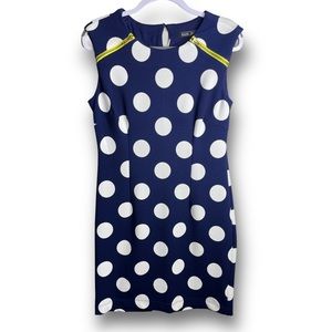 Karin Stevens Size 10 Navy White Polka Dot Lime Zipper Sleeveless Sheath Dress